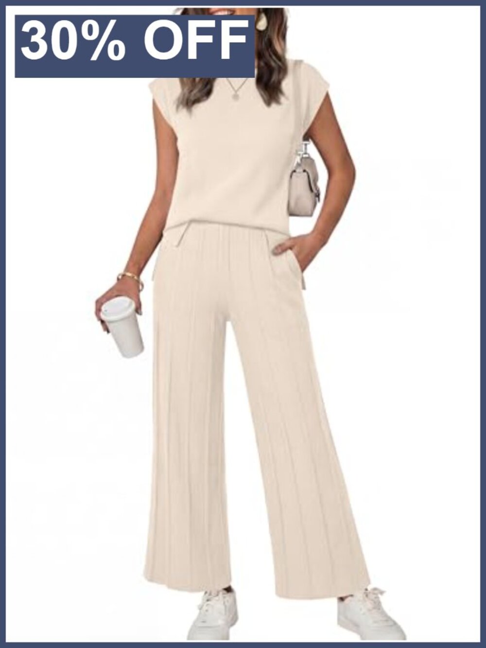 Two Piece Lounge Set Crewneck High Low Hem Wide Leg Pants Casual